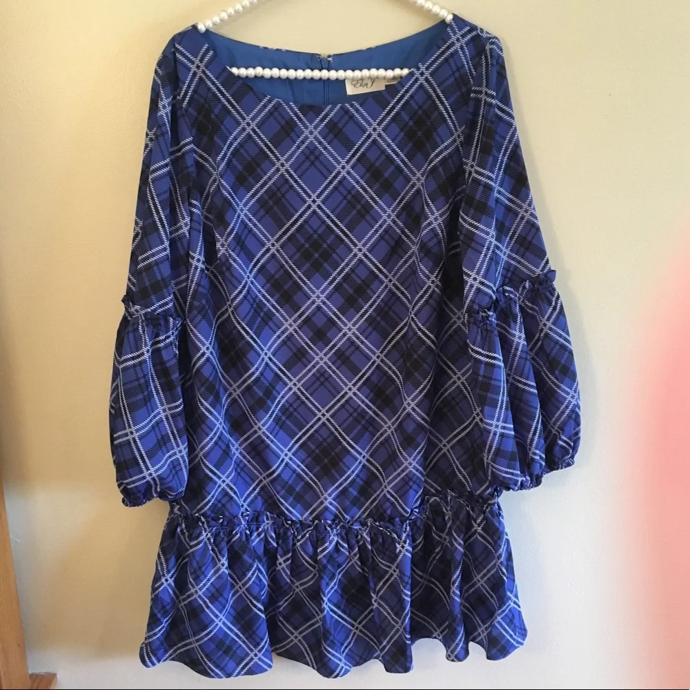 Eliza J Blue Plaid Mini Dress
